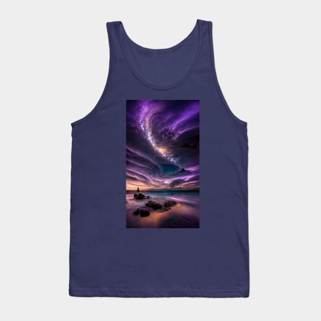 Milky way at night sky above ocean shore Tank Top by Sub-AIRTist